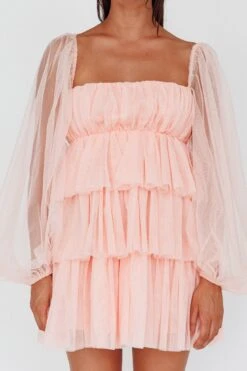 Spring Morning Long Sleeve Tiered Mini Dress Pink -Bridal Dr. Denim Store 64211B 20PINK 4