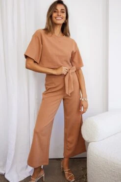 Larissa Waist Tie Wide Leg Pants Tan -Bridal Dr. Denim Store A0196J S TAN 2