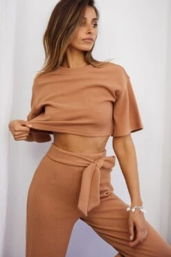 Larissa Waist Tie Wide Leg Pants Tan -Bridal Dr. Denim Store A0196J S TAN 7