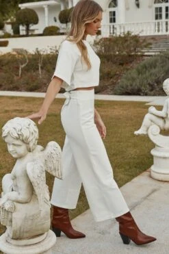 Larissa Waist Tie Wide Leg Pants White -Bridal Dr. Denim Store A0196J S WHITE 6