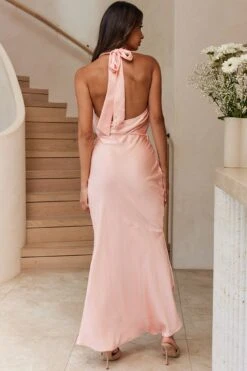 India Cowl Halterneck Satin Maxi Dress Blush 8 India Cowl Halterneck Satin Maxi Dress Blush -Bridal Dr. Denim Store A0249D 20BLUSH 3