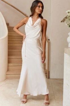 India Cowl Halterneck Satin Maxi Dress Champagne -Bridal Dr. Denim Store A0249D 20CHAMPAGNE 2