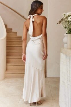 India Cowl Halterneck Satin Maxi Dress Champagne -Bridal Dr. Denim Store A0249D 20CHAMPAGNE 7