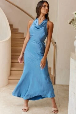 India Cowl Halterneck Satin Maxi Dress Midnight Blue -Bridal Dr. Denim Store A0249D 20MIDNIGHT 20BLUE 5