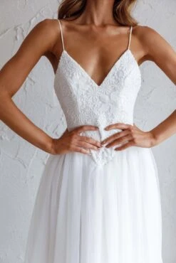 Novoli Floral Embroidery Midi Dress White -Bridal Dr. Denim Store AH0051D 20WHITE 4