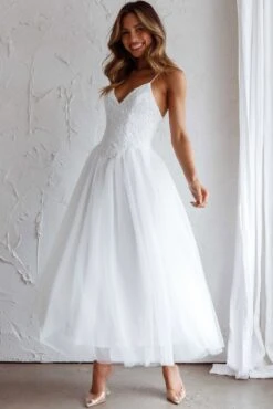 Novoli Floral Embroidery Midi Dress White -Bridal Dr. Denim Store AH0051D 20WHITE 5