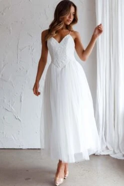 Novoli Floral Embroidery Midi Dress White -Bridal Dr. Denim Store AH0051D 20WHITE 6