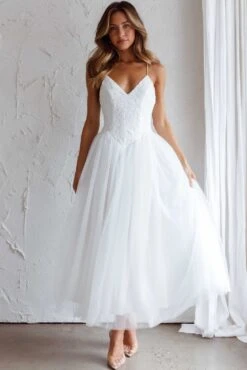 Novoli Floral Embroidery Midi Dress White -Bridal Dr. Denim Store AH0051D 20WHITE 7