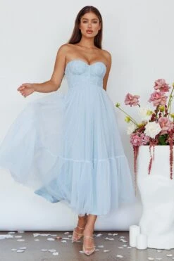 Dancing With Me Sweetheart Tulle Midi Dress Blue -Bridal Dr. Denim Store AH0108D 20BLUE 2