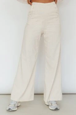 Lyris Button Detail Wide Leg Pants Natural -Bridal Dr. Denim Store AH0162D 20NATURAL 4