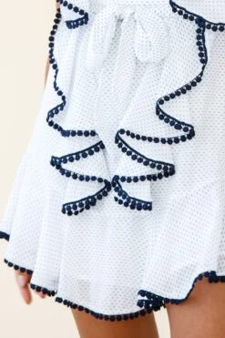 Deandra Ruffle Insert Waist Tie Dress Dash Pattern White -Bridal Dr. Denim Store CM0385D WHITE 6