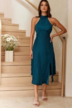 Promises Halterneck Front Split Midi Dress Forest Green 13 Promises Halterneck Front Split Midi Dress Forest Green -Bridal Dr. Denim Store CM0678B01 FOREST 6