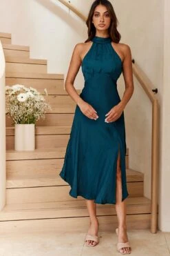 Promises Halterneck Front Split Midi Dress Forest Green 15 Promises Halterneck Front Split Midi Dress Forest Green -Bridal Dr. Denim Store CM0678B01 FOREST 8