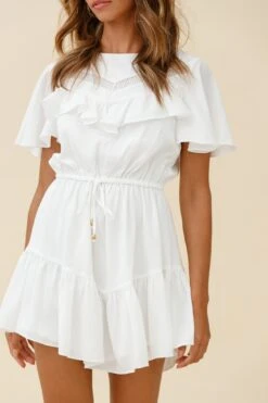 Forever Free Angel Sleeve Drawstring Waist Dress White 10 Forever Free Angel Sleeve Drawstring Waist Dress White -Bridal Dr. Denim Store CM0708B WHITE 6