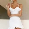 Shine Bright Ruffle Trim Jewel Strap Mini Dress White
