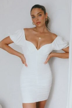 Far Niente Ruched Tie Back Mini Dress White -Bridal Dr. Denim Store CM1151D 20WHITE 5