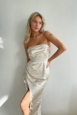 Dolce Vita Cowl Bust Strapless Midi Dress Champagne 15 Dolce Vita Cowl Bust Strapless Midi Dress Champagne -Bridal Dr. Denim Store CM1186DCHAMPAGNE