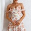 Matilda Frill Trim Off-Shoulder Mini Dress Floral Print Orange