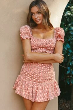 Paradis Ruched Eyelet Embroidery Mini Skirt Terracotta 14 Paradis Ruched Eyelet Embroidery Mini Skirt Terracotta -Bridal Dr. Denim Store CM1269B S TERRACOTTA 7