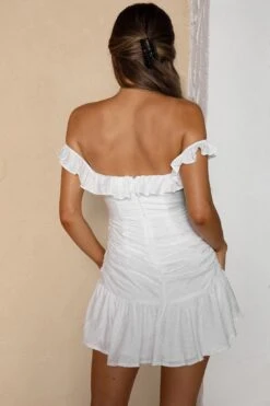Paradis Off-Shoulder Ruched Bodice Mini Dress White -Bridal Dr. Denim Store CM1269B02 20WHITE 8