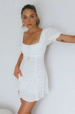 Promise Keepers Puff Sleeve Mini Dress White 11 Promise Keepers Puff Sleeve Mini Dress White -Bridal Dr. Denim Store CM1281B 20WHITE 5