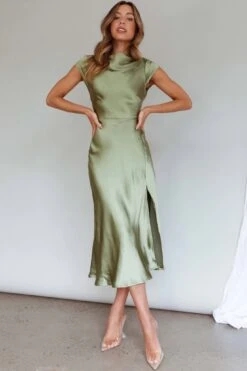 Lucinda Twist Back Midi Dress Olive -Bridal Dr. Denim Store CM1311B01 20OLIVE 2
