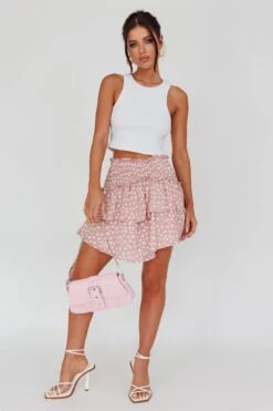 Sylvie Shirred Waist Layered Mini Skirt Pink -Bridal Dr. Denim Store CM1344J02 20PINK 2