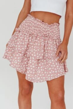 Sylvie Shirred Waist Layered Mini Skirt Pink -Bridal Dr. Denim Store CM1344J02 20PINK 4
