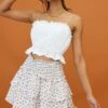 Sylvie Shirred Waist Layered Mini Skirt White