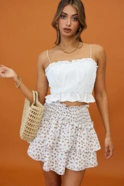 Sylvie Shirred Waist Layered Mini Skirt White -Bridal Dr. Denim Store CM1344J02 WHITE 2