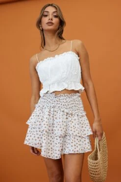 Sylvie Shirred Waist Layered Mini Skirt White -Bridal Dr. Denim Store CM1344J02 WHITE 4