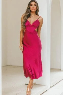 City Lights Cut-Out Waist Strappy Back Midi Dress Fuchsia -Bridal Dr. Denim Store CM1380B 20FUCHSIA 4