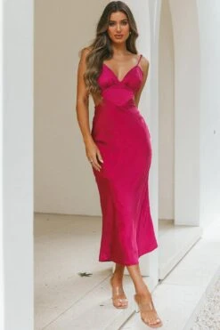 City Lights Cut-Out Waist Strappy Back Midi Dress Fuchsia -Bridal Dr. Denim Store CM1380B 20FUCHSIA 5