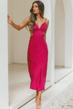 City Lights Cut-Out Waist Strappy Back Midi Dress Fuchsia -Bridal Dr. Denim Store CM1380B 20FUCHSIA 7