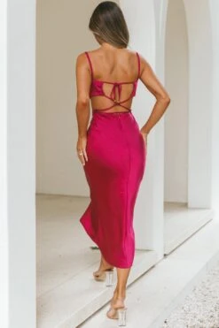 City Lights Cut-Out Waist Strappy Back Midi Dress Fuchsia -Bridal Dr. Denim Store CM1380B 20FUCHSIA 8
