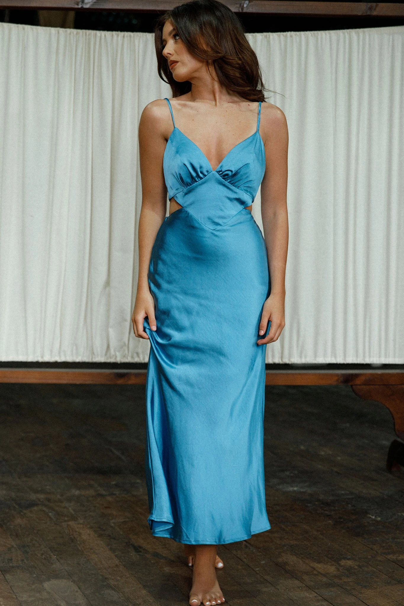 City Lights Cut-Out Waist Strappy Back Midi Dress Midnight Blue 3 City Lights Cut-Out Waist Strappy Back Midi Dress Midnight Blue - Image 3