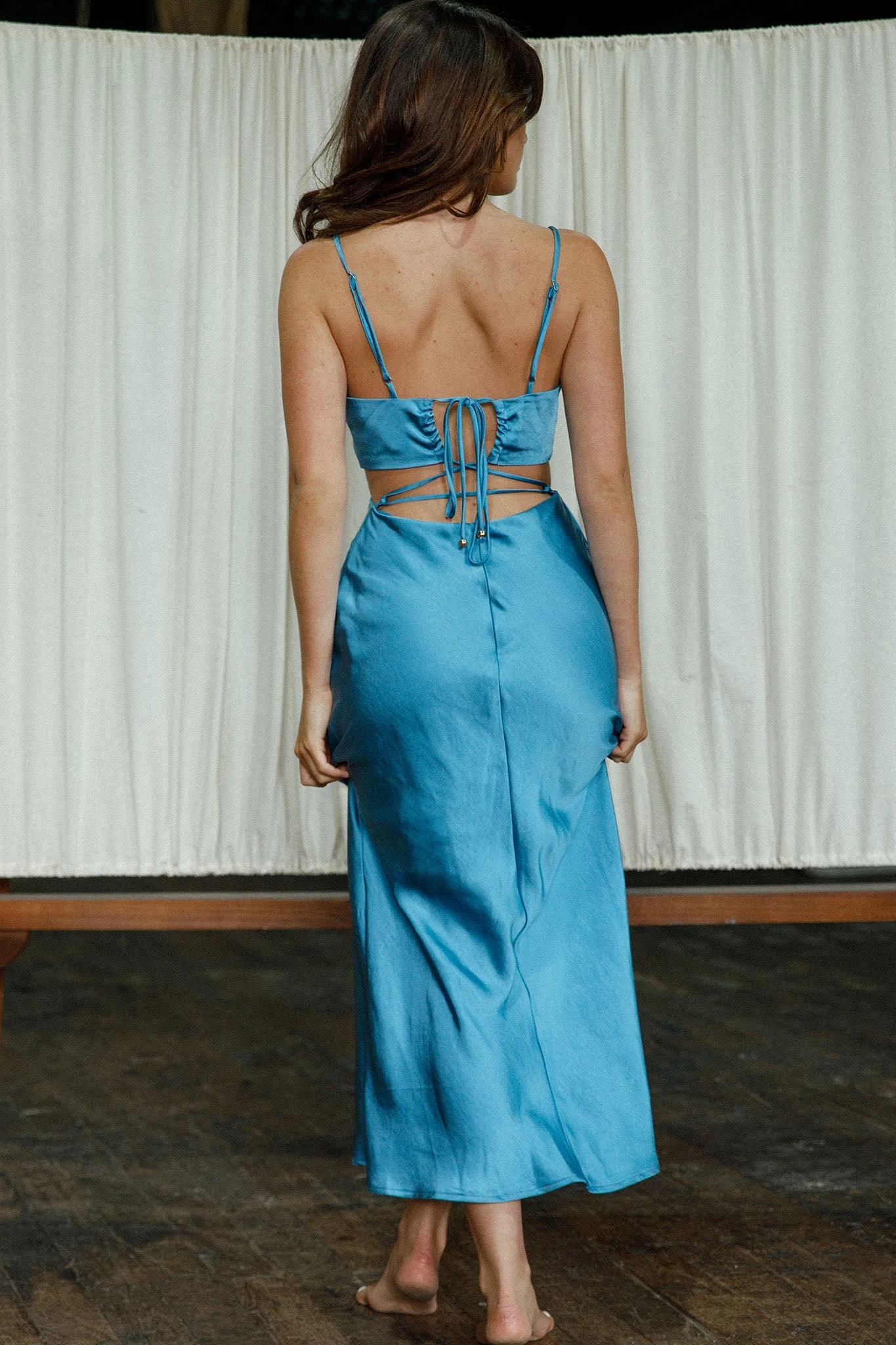 City Lights Cut-Out Waist Strappy Back Midi Dress Midnight Blue 2 City Lights Cut-Out Waist Strappy Back Midi Dress Midnight Blue - Image 2