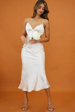 City Lights Cut-Out Waist Strappy Back Midi Dress Champagne