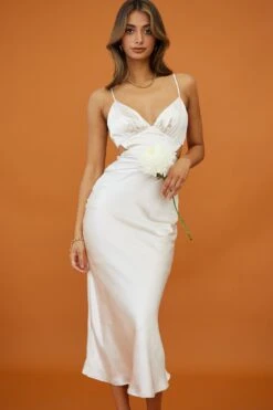 City Lights Cut-Out Waist Strappy Back Midi Dress Champagne -Bridal Dr. Denim Store CM1380B CHAMPAGNE 2
