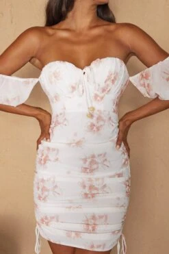 Summer In Paradise Sweetheart Neckline Ruched Side Dress Printed White 10 Summer In Paradise Sweetheart Neckline Ruched Side Dress Printed White -Bridal Dr. Denim Store CM1399B 20WHITE 4