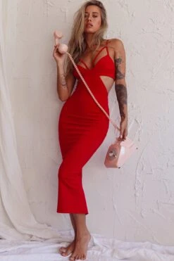 Sarita String Bust Midi Dress Red 11 Sarita String Bust Midi Dress Red -Bridal Dr. Denim Store CM1429B 20RED 6