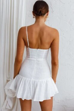 Bridie One Shoulder Shirred Mini Dress White 15 Bridie One Shoulder Shirred Mini Dress White -Bridal Dr. Denim Store CM1431J 20WHITE 8
