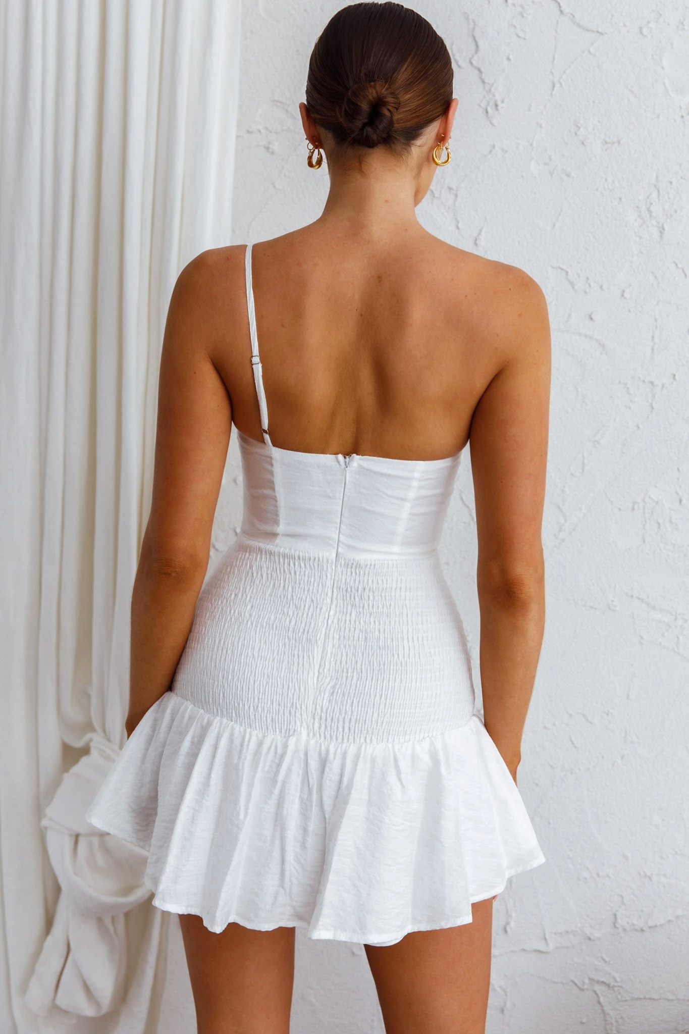 Bridie One Shoulder Shirred Mini Dress White 8 Bridie One Shoulder Shirred Mini Dress White - Image 8