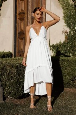 Providence Strappy Back Midi Dress White 14 Providence Strappy Back Midi Dress White -Bridal Dr. Denim Store CM1443J 20WHITE 6