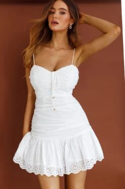 Delphine Ruched Bodice Dropped Waist Wide Hem Dress White -Bridal Dr. Denim Store CM1452B 20WHITE 4