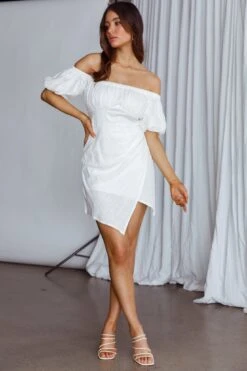 Dayanara Off-Shoulder Puff Sleeve Dress White 8 Dayanara Off-Shoulder Puff Sleeve Dress White -Bridal Dr. Denim Store CM1500B 20WHITE 2