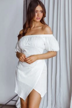 Dayanara Off-Shoulder Puff Sleeve Dress White 9 Dayanara Off-Shoulder Puff Sleeve Dress White -Bridal Dr. Denim Store CM1500B 20WHITE 4