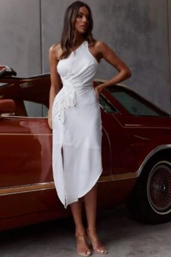 Casa Del Mar One-Shoulder Ruched Midi Dress White -Bridal Dr. Denim Store CM1510J01 WHITE 2