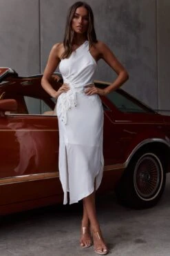 Casa Del Mar One-Shoulder Ruched Midi Dress White -Bridal Dr. Denim Store CM1510J01 WHITE 6