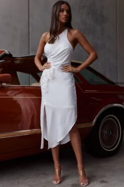 Casa Del Mar One-Shoulder Ruched Midi Dress White -Bridal Dr. Denim Store CM1510J01 WHITE 7